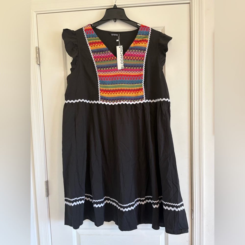 BloomChic Black Dress with Multicolor Embroidery